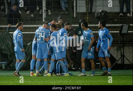 Monaco, Germania. 23 ottobre 2024. Die Muenchner bejubeln mit Maximilian Wolfram (TSV 1860 Muenchen, #30) dessen Tor zum 2:1. GER, TSV 1860 Muenchen gegen VfL Osnabrueck, Fussball, 3. Bundesliga, 11 anni. Spieltag, Saison 2024/2025, 23.10.2024. (LE NORMATIVE DFL DFB VIETANO QUALSIASI USO DI FOTOGRAFIE COME SEQUENZE DI IMMAGINI E/O QUASI-VIDEO). Foto: Eibner-Pressefoto/Heike Feiner credito: dpa/Alamy Live News Foto Stock