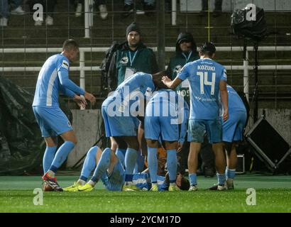 Monaco, Germania. 23 ottobre 2024. Die Muenchner bejubeln mit Maximilian Wolfram (TSV 1860 Muenchen, #30) dessen Tor zum 2:1. GER, TSV 1860 Muenchen gegen VfL Osnabrueck, Fussball, 3. Bundesliga, 11 anni. Spieltag, Saison 2024/2025, 23.10.2024. (LE NORMATIVE DFL DFB VIETANO QUALSIASI USO DI FOTOGRAFIE COME SEQUENZE DI IMMAGINI E/O QUASI-VIDEO). Foto: Eibner-Pressefoto/Heike Feiner credito: dpa/Alamy Live News Foto Stock