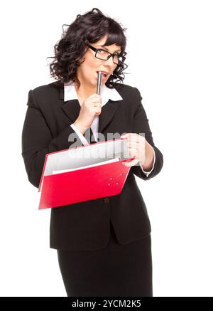 Allegra donna d'affari anziana con cartella Foto Stock