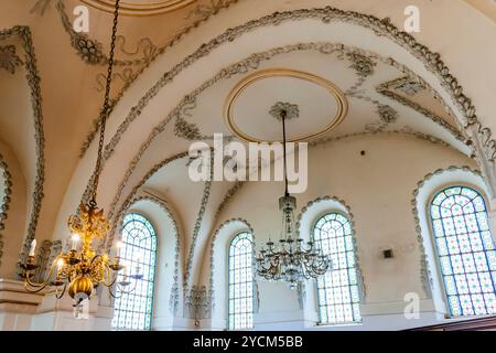 Dettagli soffitto. La sinagoga di chiusa è oggi la più grande sinagoga dell'ex ghetto ebraico di Praga e l'unico esempio di una prima sinagoga barocca Foto Stock