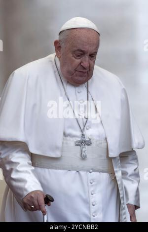 Città del Vaticano, Vaticano, 23 ottobre 2024. Papa Francesco durante la sua udienza generale settimanale in Piazza San Pietro in Vaticano. Maria Grazia Picciarella/Alamy Live News Foto Stock