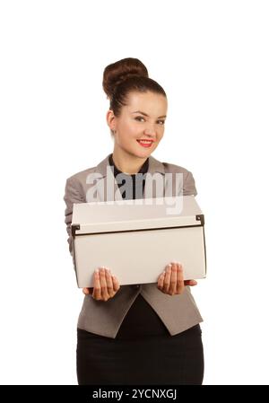 Ritratto di bella donna con scatola Foto Stock