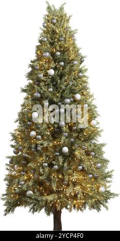 Grande albero di Natale con varie decorazioni Foto Stock