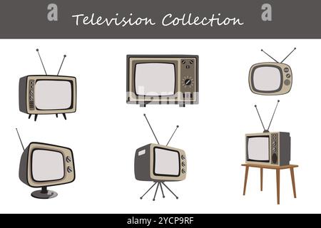 collezione televisiva in diverse pose. Illustrazione vettoriale. Illustrazione Vettoriale