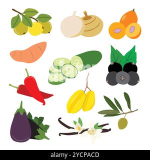Un mix diversificato di frutta e verdura Illustrazione Vettoriale