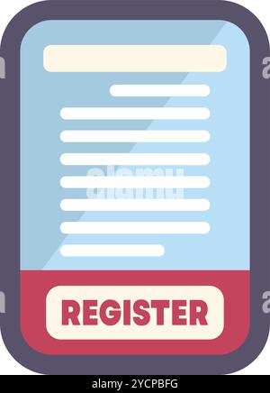 Smartphone che mostra il modulo di registrazione online con pulsante, concetto di registrazione online, compilazione di moduli su Internet Illustrazione Vettoriale