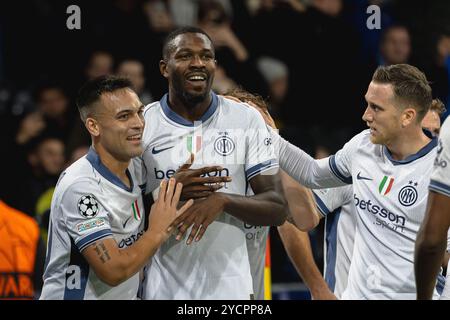 Berna, Svizzera. 23 ottobre 2024. Berna, Svizzera, 23 ottobre 2024: Marcatore Marcus Thuram (9 Inter) durante la partita di calcio della UEFA Champions League tra BSC Young Boys e FC Internazionale allo Stadion Wankdorf di Berna, Svizzera. Philipp Kresnik (Philipp Kresnik/Kresnikphotographie/SPP) credito: SPP Sport Press Photo. /Alamy Live News Foto Stock