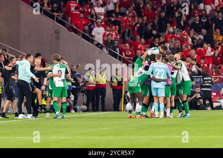 Lisbona, Portogallo. 23 ottobre 2024. I giocatori del Feyenoord festeggiano un gol durante la partita di UEFA Champions League tra SL Benfica e Feyenoord allo stadio da Luz. (Punteggio finale: SL Benfica 1 - 3 Feyenoord) (foto di Hugo Amaral/SOPA Images/Sipa USA) credito: SIPA USA/Alamy Live News Foto Stock