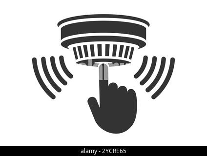 Testare i rilevatori di fumo. Simbolo dell'icona del rilevatore di fumo. Cartello con il logo dell'allarme antincendio. Attrezzature antincendio. Immagine di illustrazione vettoriale. Isolato su backgrou bianco Illustrazione Vettoriale