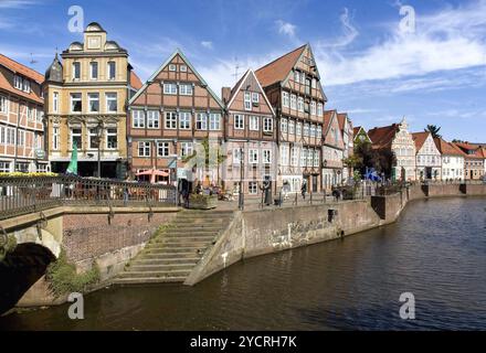Stade, 25.05.2008, Old Town Stade, al mercato del pesce, vecchio porto, Stade, Scjleswig-Holstein, Germania, Europa Foto Stock