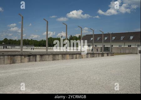 03.06.2017, Dachau, Baviera, Germania, Europa, edificio nell'ex campo di concentramento di Dachau. Dachau fu il primo campo di concentramento in Germania Foto Stock