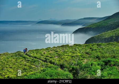 Escursione per tre persone sul sentiero Otter, Otter Trail, sezione Tsitsikamma, Garden Route National Park, Capo Orientale, Sud Africa Foto Stock