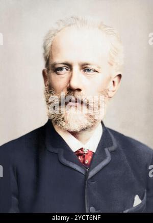 Ritratto di Pyotr Ilyich Tchaikovsky, 1888, probabilmente di Leonard Berlin nello studio E. Bieber di Amburgo - foto restaurata e colorata - Foto Stock