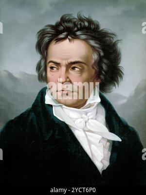 Illustrazione del compositore classico Ludwig Van Beethoven, c 1870 - Prang L & Co - digitalmente migliorato Foto Stock