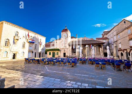 UNESCO città di Trogir e piazza principale vista Foto Stock