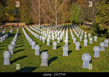 Cimitero dei soldati tedeschi della seconda guerra mondiale, uccisi nella battaglia del passo di Dukla, nel villaggio di Hunkovce, vicino a Svidnik, regione di Prešov, Slovacchia Foto Stock