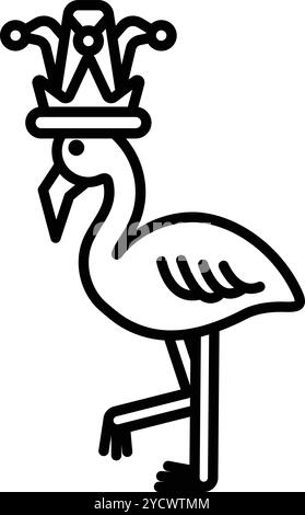 Un disegno a cartoni animati di un flamingo che indossa una corona Illustrazione Vettoriale