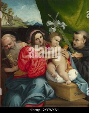 La Vergine col bambino con i Santi Girolamo e Nicola da Tolentino di Lorenzo lotto, 1522 Foto Stock