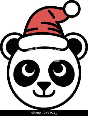 Un orso di panda dei cartoni animati indossa un cappello rosso e bianco, con un cappello rosso in cima al cappello bianco. L'orso panda ha un grande sorriso sul viso, dando l'im Illustrazione Vettoriale