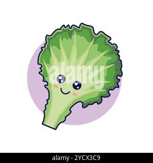 Concetto di erbe fresche. Carino personaggio di foglie di lattuga Kawaii. Illustrazione dell'icona del cartone animato vettoriale. Carattere di cavolo cinese in stile doodle. Isolata su bianco Illustrazione Vettoriale