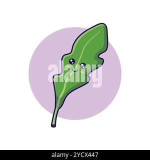 Concetto di erbe fresche. Carino personaggio Kawaii con foglie di rucola. Illustrazione dell'icona del cartone animato vettoriale. Rucola in stile doodle. Isolato su fondo bianco Illustrazione Vettoriale