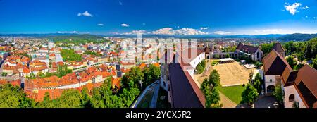 Colorata vista panoramica aerea di Lubiana, capitale della Slovenia Foto Stock