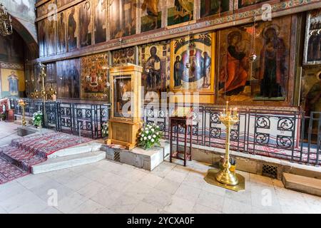 Interior of the Russian orthodox St. Sophia Cathedral in Veliky Novgorod, Russia Stock Photo