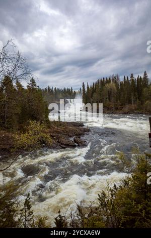 Ristafallet cascata nella parte occidentale di Jamtland è elencato come una delle più belle cascate in Svezia. Foto Stock