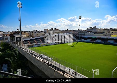 Heraklion, Grecia. 24 ottobre 2024. Immagine che mostra lo stadio Theodoros Vardinogiannis dell'OFI Creta durante la sessione di allenamento Matchday -1 in vista di una partita tra le squadre nazionali di Grecia e Belgio, chiamata Red Flames nel primo play-off del concorso europeo di qualificazione femminile 2023-24, giovedì 24 ottobre 2024 a Heraklion, Grecia. Crediti: Sportpix/Alamy Live News Foto Stock