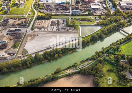 Luftbild, Gewerbepark Bucholtwelmen-West mit R-Gestein Niederrhein Nassaufbereitungsanlage der HDB Recycling GmbH am Wesel-Datteln-Kanal, Welmer Weg, Bucholtwelmen, Hünxe, Niederrhein, Nordrhein-Westfalen, Deutschland ACHTUNGxMINDESTHONORARx60xEURO *** Vista aerea, parco industriale Bucholtwelmen West con R Gestein Niederrhein impianto di lavorazione a umido della HDB Recycling GmbH a Wesel Datteln Kanal, Welmer Weg, Bucholtwelmen, Hünxe, basso Reno, Renania settentrionale-Vestfalia, Germania ATTENTIONxMINDESTHONORARx60xEURO Foto Stock