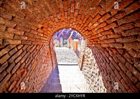 Graz passerella da città alta vista di tunnel Foto Stock