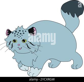 un gatto grigio selvaggio accontentato cammina e sorride, facile da modificare, stock vector Illustrazione Vettoriale