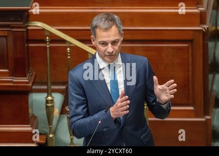 Bruxelles, Belgio. 24 ottobre 2024. Il primo ministro uscente Alexander De Croo è visto durante una sessione plenaria della camera al parlamento federale, a Bruxelles, giovedì 24 ottobre 2024. BELGA FOTO JONAS ROOSENS credito: Belga News Agency/Alamy Live News Foto Stock