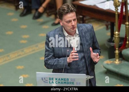 Bruxelles, Belgio. 24 ottobre 2024. Francois De Smet di Defi è raffigurato durante una sessione plenaria della camera al parlamento federale, a Bruxelles, giovedì 24 ottobre 2024. BELGA FOTO JONAS ROOSENS credito: Belga News Agency/Alamy Live News Foto Stock