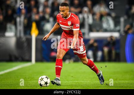 Torino, Italia 22 ottobre 2024, Jamie LEWELING di Stoccarda durante la partita di calcio UEFA Champions League, fase MD3 tra Juventus FC e VfB Stoccarda il 22 ottobre 2024 allo stadio Allianz di Torino Foto Stock