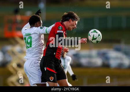 Reykjavik, Islanda. 24 ottobre 2024. Kazeem Olaigbe di Cercle in azione durante una partita di calcio tra l'islandese Vikingur Reykjavik e il belga Cercle Brugge KSV, giovedì 24 ottobre 2024, a Reykjavik, Islanda, il secondo giorno della fase a gironi del torneo UEFA Conference League. BELGA PHOTO ARNI TORFASON credito: Belga News Agency/Alamy Live News Foto Stock