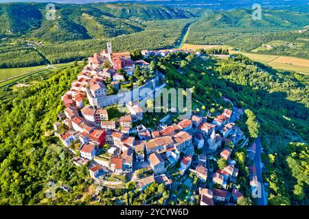 Vista aerea idilliaca della cittadina collinare di Motovun Foto Stock