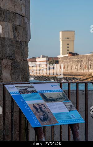 Vista della torre di addestramento per la fuga dei sottomarini HMS Dolphin Gosport da Capstan Square presso la torre rotonda all'ingresso del porto di Portsmouth, Portsmouth, Regno Unito Foto Stock