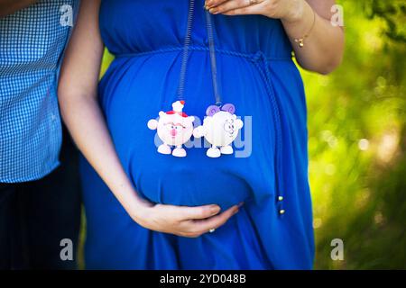 Pancia di una donna incinta in natura Foto Stock