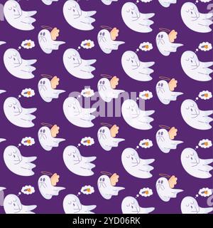 Fantasmi che sognano caramelle e angeli nello schema di Halloween, Vector Illustrazione Vettoriale
