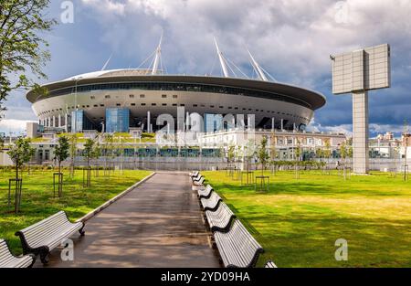 Stadio di calcio dell'Arena di San Pietroburgo sull'isola di Krestovsky Foto Stock