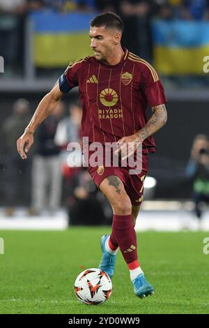 Roma, Lazio. 24 ottobre 2024. Lorenzo Pellegrini di AS Roma durante il primo turno di qualificazione di Europa League - partita di terza tappa tra Roma e Dynamo Kiyv allo stadio Olimpico, Italia, 24 ottobre 2024. Credito: massimo insabato/Alamy Live News Foto Stock