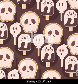 Teschio e fantasma a forma di caramelle di Halloween senza cuciture Vector Illustrazione Vettoriale