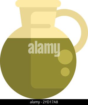 Il liquido verde, eventualmente olio d'oliva, viene conservato in una caraffa di vetro con un manico Illustrazione Vettoriale