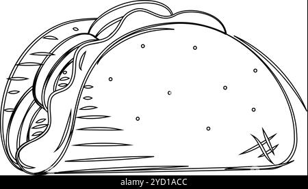 taco disegnato a mano con lattuga e ripieno di carne Vector Illustrazione Vettoriale