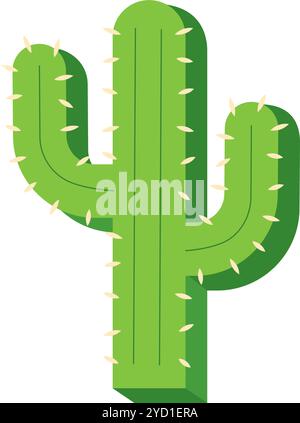 Icona piatta del cactus saguaro in verde vivace con spine Vector Illustrazione Vettoriale