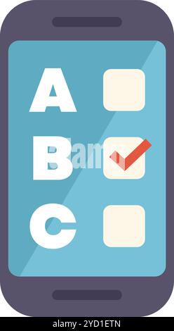 Smartphone che visualizza il sondaggio online con risposte a scelta multipla, viene selezionata una sola risposta Illustrazione Vettoriale