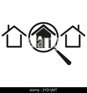 Icona di ricerca immobiliare. Simbolo di selezione della camera. Immagine di ingrandimento della proprietà. Contorno vettoriale. Illustrazione Vettoriale