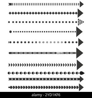 Divisori a freccia geometrici. Motivi a forma di freccia minimalisti. Design decorativo dei bordi. Semplici linee vettoriali. Illustrazione Vettoriale