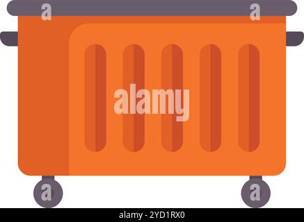Cassonetto per rifiuti arancione con ruote aperte per il carico dei rifiuti, il riciclaggio e l'utilizzo dei rifiuti Illustrazione Vettoriale